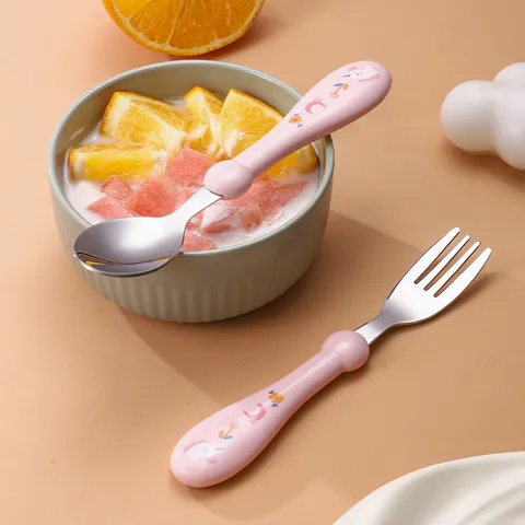 Children 304 Stainless Steel Fork And Spoon Set Baby Cute Cartoon Tableware Training Cutlery