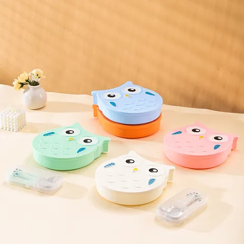 Set Piatto da Pranzo Diviso per Bambini Gufo dei Cartoni Animati Acciaio Inossidabile CIotola Cucchiaio Forchetta