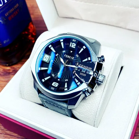 Big Dial Waterproof Luminous Business Quartz Watch Alloy Case Genuine Leather Strap Men Casual Wristwatch