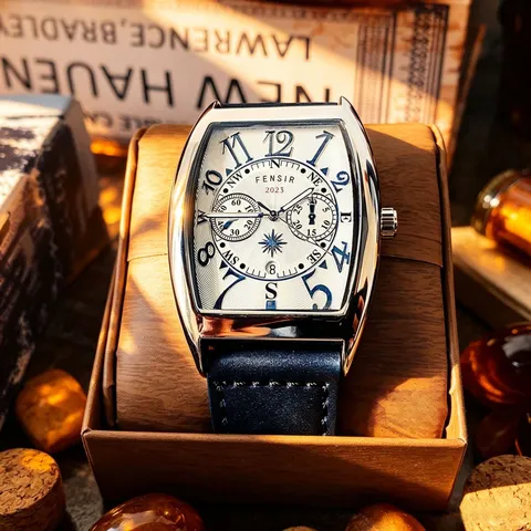 Men's Quartz Watch Business Fashion Stainless Steel Tonneau Dial Waterproof Wristwatch With Date Roman Numerals Calendar