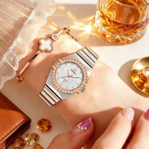 Women's Luxury Quartz Mechanical Watch Starry Sky Dial Stainless Steel Strap Fashion Casual Wristwatch