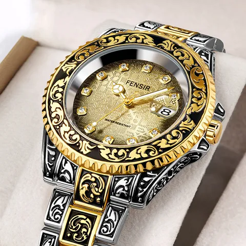 Mens Quartz Watch Stainless Steel Alloy Case Rotating Bezel Luminous Waterproof Calendar Fashion Casual Wristwatch