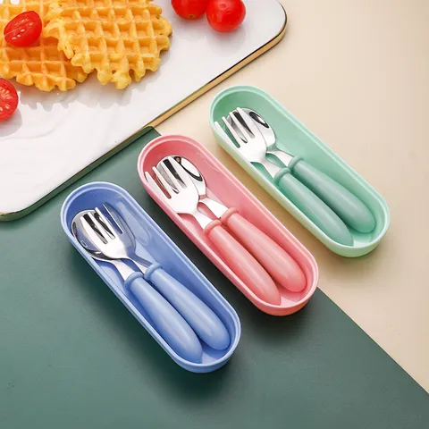Edelstahl Kinder Besteckset Tragbare Löffel Gabel Mit Aufbewahrungsbox Süße Baby Essbesteck Set