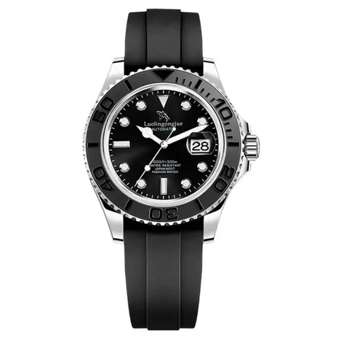 Men Automatic Mechanical Watch Luxury Business Waterproof Luminous Rotating Bezel Sapphire Crystal Rubber Strap Watch