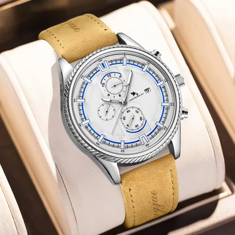 Men Automatic Mechanical Watch Fashion Sports Racing Wristwatch Alloy Case Leather Strap Luminous Calendar