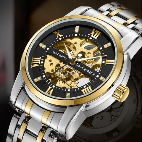 Men's Automatic Mechanical Watch Stainless Steel Skeleton Waterproof Luminous Business Wristwatch Luxury Dress Watch For Men