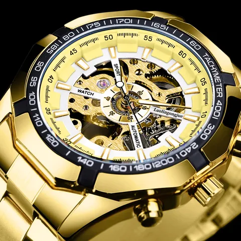 Men Automatic Mechanical Watch Sports Hollow Dial Stainless Steel Waterproof Luminous Wristwatch Business Casual Watch