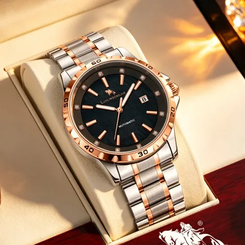 Men Automatic Mechanical Watch Luxury Business Stainless Steel Mother of Pearl Dial Waterproof Wristwatch for Men