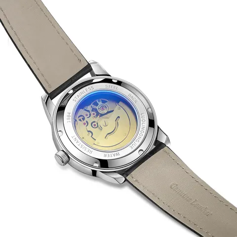 Men Automatic Mechanical Watch Business Stainless Steel Alloy Leather Strap Moon Phase Waterproof Wristwatch
