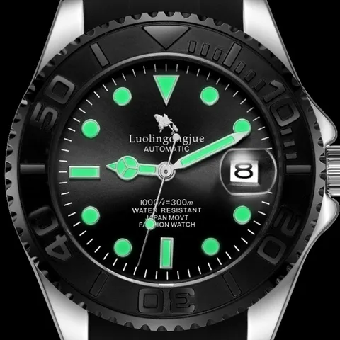 Men Automatic Mechanical Watch Luxury Business Waterproof Luminous Rotating Bezel Sapphire Crystal Rubber Strap Watch