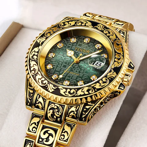 Men Retro Quartz Watch Rotating Bezel Luminous Waterproof Carved Stainless Steel Alloy Wristwatch For Business