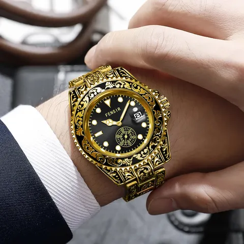 Men Business Quartz Watch Vintage Embossed Rotating Bezel Stainless Steel Alloy Luminous Waterproof Wristwatch