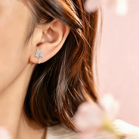 S999 Sterlingsilber Nadel Blume U-Förmige Schraube Ohrstecker Zarte Vintage Mori Stil Florale Kupfer Ohrringe Damen