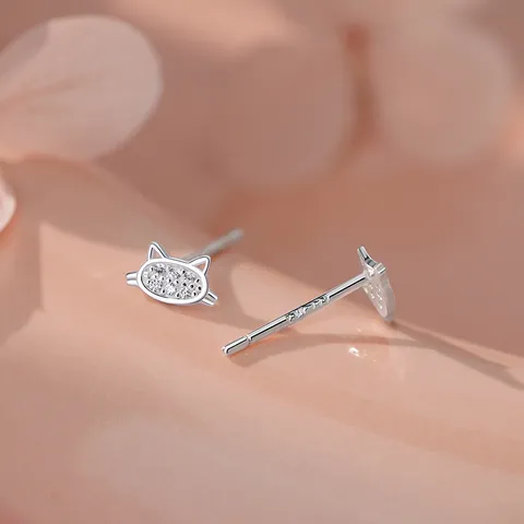 Süße Süße Feinsilber Katze Ohrstecker Für Damen Kleine Strass Tier Piercing Schmuck Geschenk Ohrring Post Design