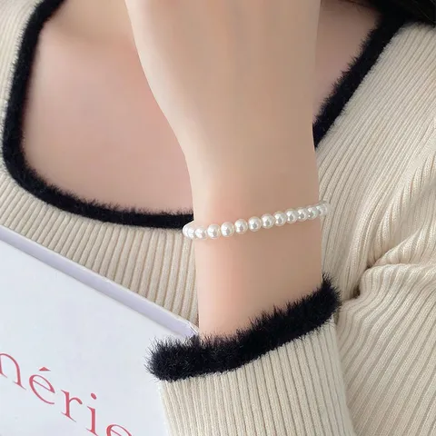 925 Sterlingsilber Perlenarmband Für Damen Elegantes Französisches Design Künstliche Weiße Graue Perlen Armband Schmuck Geschenk