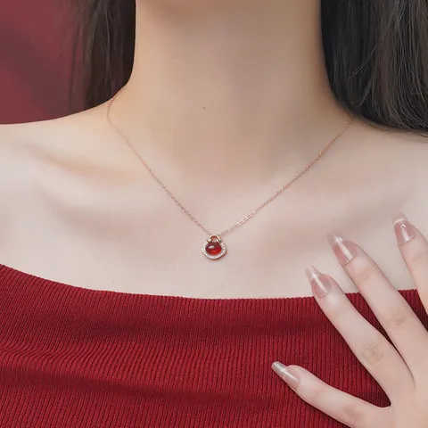 925 Sterlingsilber Jahr der Schlange Glücksbeutel Schmuckset Achat Strass Roségold Halskette Armband Ohrring Set Für Damen Neujahrsgeschenk