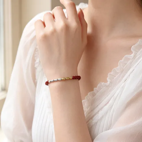 S999 Sterlingsilber Zinnober Armband Für Damen Neuer Chinesischer Stil Kunst Rote Perle Handschmuck Gold Silber Galvanisiert Glücks Reisperle Armband Geschenk