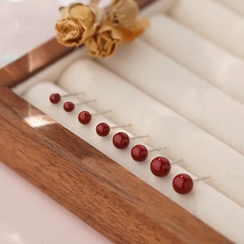 Minimalistische Geometrische Runde Kugel Ohrstecker 925 Sterling Silber Stift Elegante Rote Künstliche Perle Ohrringe Für Damen