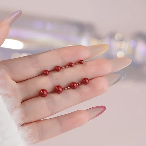 Minimalistische Geometrische Runde Kugel Ohrstecker 925 Sterling Silber Stift Elegante Rote Künstliche Perle Ohrringe Für Damen
