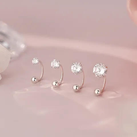 Minimalistisch S999 Reines Silber Zirkonia Schraube Ohrstecker Für Damen Platinierte Geometrische Runde Ohrringe Feiner Schmuck Geschenk