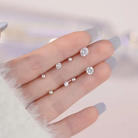 Minimalistisch S999 Reines Silber Zirkonia Schraube Ohrstecker Für Damen Platinierte Geometrische Runde Ohrringe Feiner Schmuck Geschenk