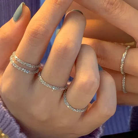 925 Sterlingsilber Italienischer Glitzer Schlichter Ring Minimalistisch Stapelbar Damen Ring Feiner Schmuck Geschenk