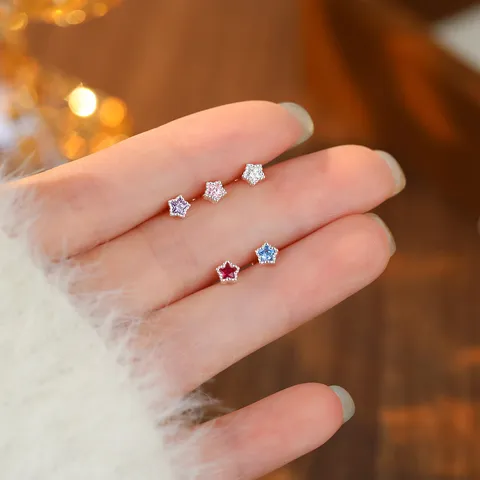 S999 Feinsilber Stern Zirkonia Schraub-Ohrstecker Zierliche Süße Sternform Zirkonia Ohrringe Für Damen Schmuck Geschenk