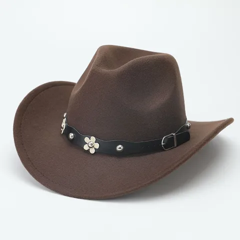 Western Cowboy Fedora Hat Wide Brim Felt Jazz Hat For Men Women Curled Brim Woolen Style Outwear Party Travel Dress Hat