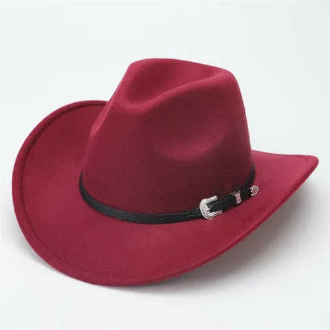 Cappello da Cowboy a Tesa Larga in Poliestere Vintage Moda Casual Unisex Fibbia della Cintura Fedora Cappello da Jazz Protezione Solare da Esterno