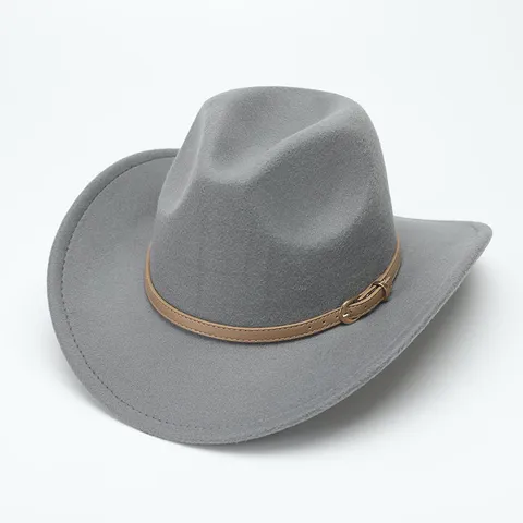 Western Cowboy Fedora Hut Für Herren Damen Polyester Ethno Stil Breite Krempe Jazz Hut Mit Gürtel Metallschnalle Retro Filz Sonnenhut