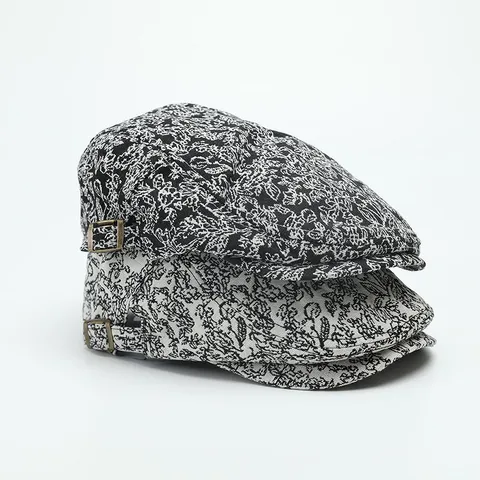 British Vintage Polyester Jacquard Ivy Cap For Unisex Floral Pattern Beret Hat Flat Cabbie Hat Newsboy Cap With Adjustable Metal Buckle