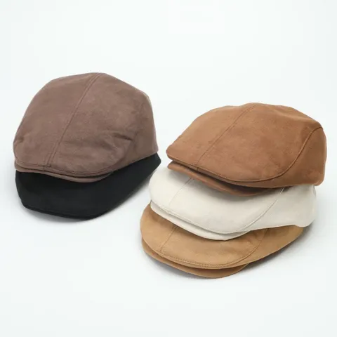 Retro Cotton Faux Suede Flat Cap For Women Men Solid Color Vintage Ivy Newsboy Hat Versatile Spring Autumn Cabbie Cap