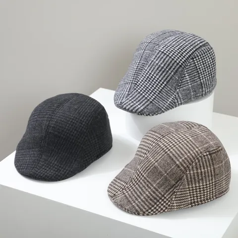 Casquette Plate Rétro Homme Coton Polyester Carreaux Hiver Chaud Béret Rayé Casquette Gavroche Vintage Décontracté Chapeau Extérieur Homme