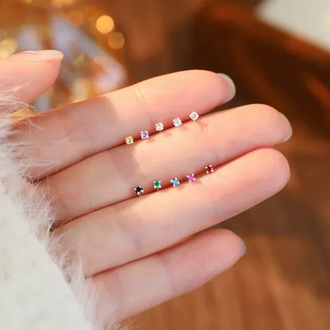 S999 Sterlingsilber Zirkonia Ohrstecker Für Damen Winzige Mini Runde Ohrknochen Piercing Schmuck Elegante Geometrische Accessoires