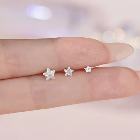 S999 Sterlingsilber Stern Ohrstecker Für Damen Kleine Strass Schraubverschluss Ohrringe Süße Niedliche Leichte Luxus Schmuck Geschenk
