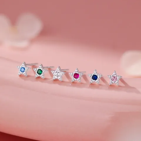 S999 Feinsilber Stern Zirkonia Ohrstecker Farbenfroh Dopamin Helix Piercing Prinzessin Süß Stern Schmuck Für Damen