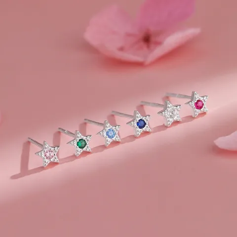 S999 Feinsilber Stern Zirkonia Ohrstecker Farbenfroh Dopamin Helix Piercing Prinzessin Süß Stern Schmuck Für Damen