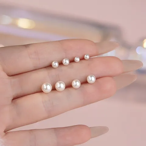 Minimalistisch S999 Sterlingsilber Künstliche Perle Ohrstecker Elegant Rund Französischer Stil Platiniert Ohrschmuck Für Damen