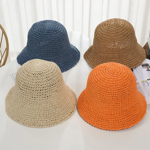 Cappello da Pescatore in Paglia Tessuto a Mano da Donna Stile Giapponese Traforato Ala Larga Protezione Solare Vacanza Spiaggia Cappello da Sole in Paglia