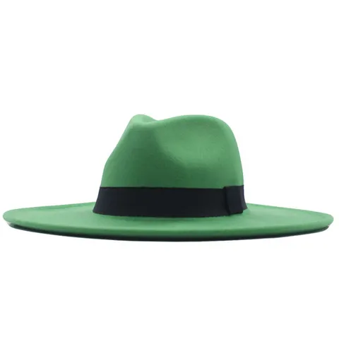Britischer Vintage Wollstoff Jazz Fedora Hut Für Damen Herren Herbst Winter Große Flache Krempe Einfarbig Filzhut Jazz Cap