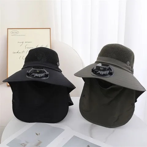 Solar Power Ventilator Sonnenhut USB Wiederaufladbar Breite Krempe Fischerhut Mit Gesichts- Und Nackenschutz Für Herren Damen Outdoor Garten Angeln Wandern