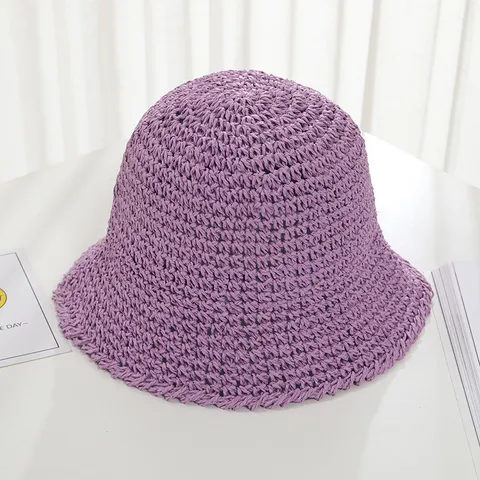 Cappello da Pescatore in Paglia Tessuto a Mano da Donna Stile Giapponese Traforato Ala Larga Protezione Solare Vacanza Spiaggia Cappello da Sole in Paglia