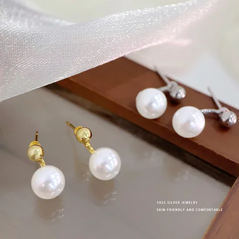 925 Sterlingsilber Französischer Romantik Minimalistisch Doppelseitige Künstliche Perlen Ohrstecker Für Damen Elegant Gold Silber Front-Back Ohrringe Schmuck