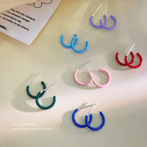 S999 Sterlingsilber Dopamin-Farbe C-Form Ohrstecker Minimalistische Emaille Ohrringe Täglicher Modeschmuck Geschenk Für Damen