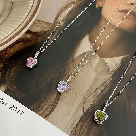 S925 Sterlingsilber Halskette Mit Unregelmäßigem Herzanhänger Für Damen Elegante Kette Mit Farbigem Strass Schlüsselbeinkette