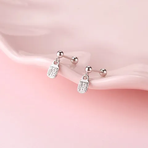 S925 Sterling Silber Fu Segen Charakter Ohrstecker Ethno Stil Glück Chinesisches Symbol Stecker Für Damen Schmuck Neujahrsgeschenk
