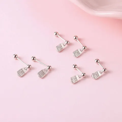 S925 Sterling Silber Fu Segen Charakter Ohrstecker Ethno Stil Glück Chinesisches Symbol Stecker Für Damen Schmuck Neujahrsgeschenk