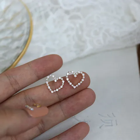 925 Sterlingsilber Hohl Herz Ohrstecker Strass Künstliche Perle Süß Koreanisch Stil Ohrringe Für Damen Schmuck Geschenk