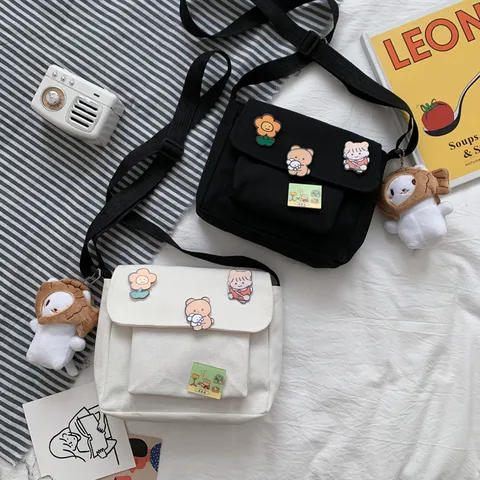 Ins Leuke Canvas Crossbody Tas Vrouw Japans Harajuku Casual Kleine Vierkante Schoudertas Veelzijdige Student Messenger Tas