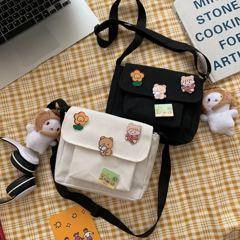 Ins Leuke Canvas Crossbody Tas Vrouw Japans Harajuku Casual Kleine Vierkante Schoudertas Veelzijdige Student Messenger Tas